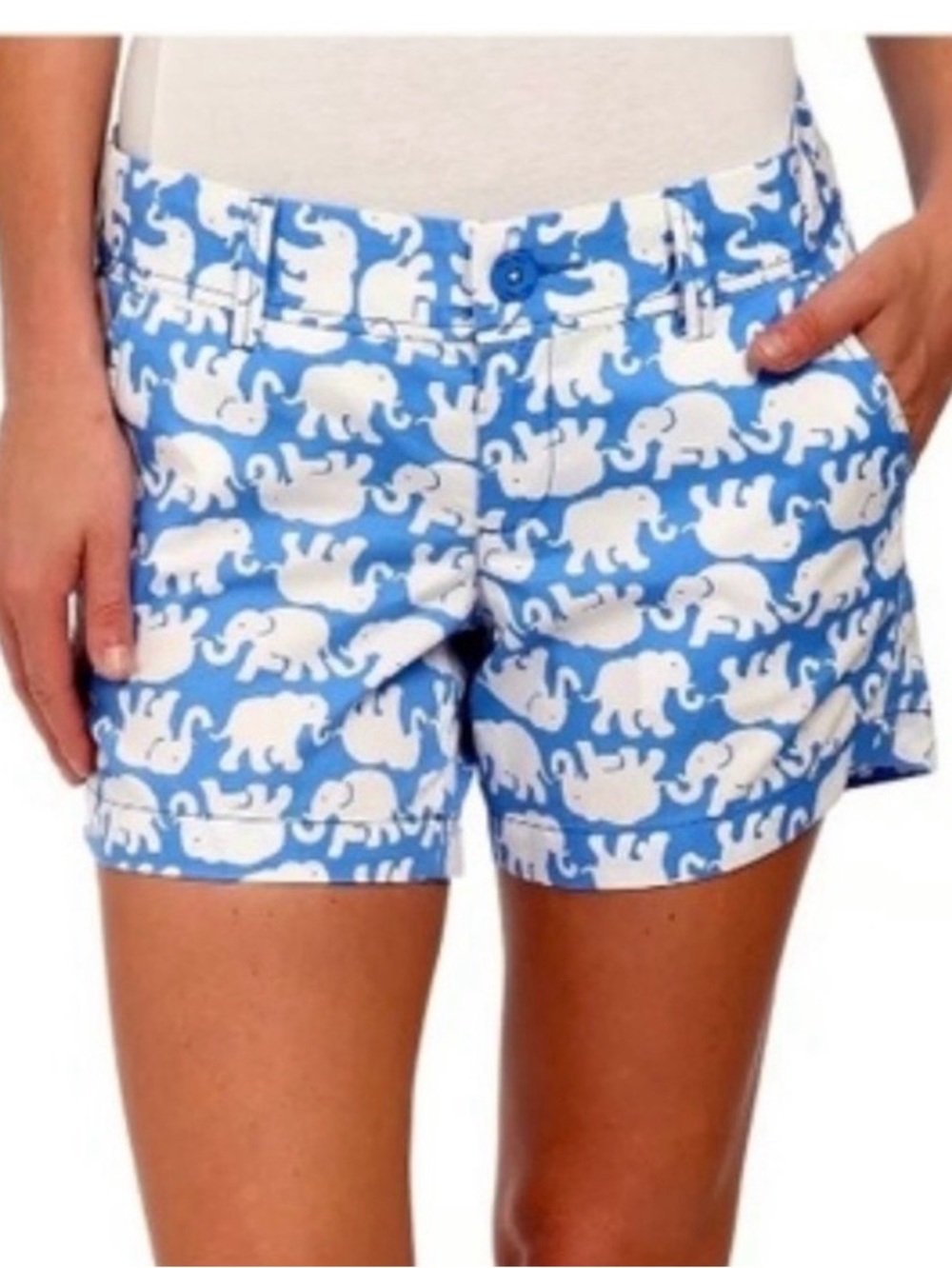 Lilly Pulitzer Blue and White Elephant Print Bermuda Shorts Size - 8